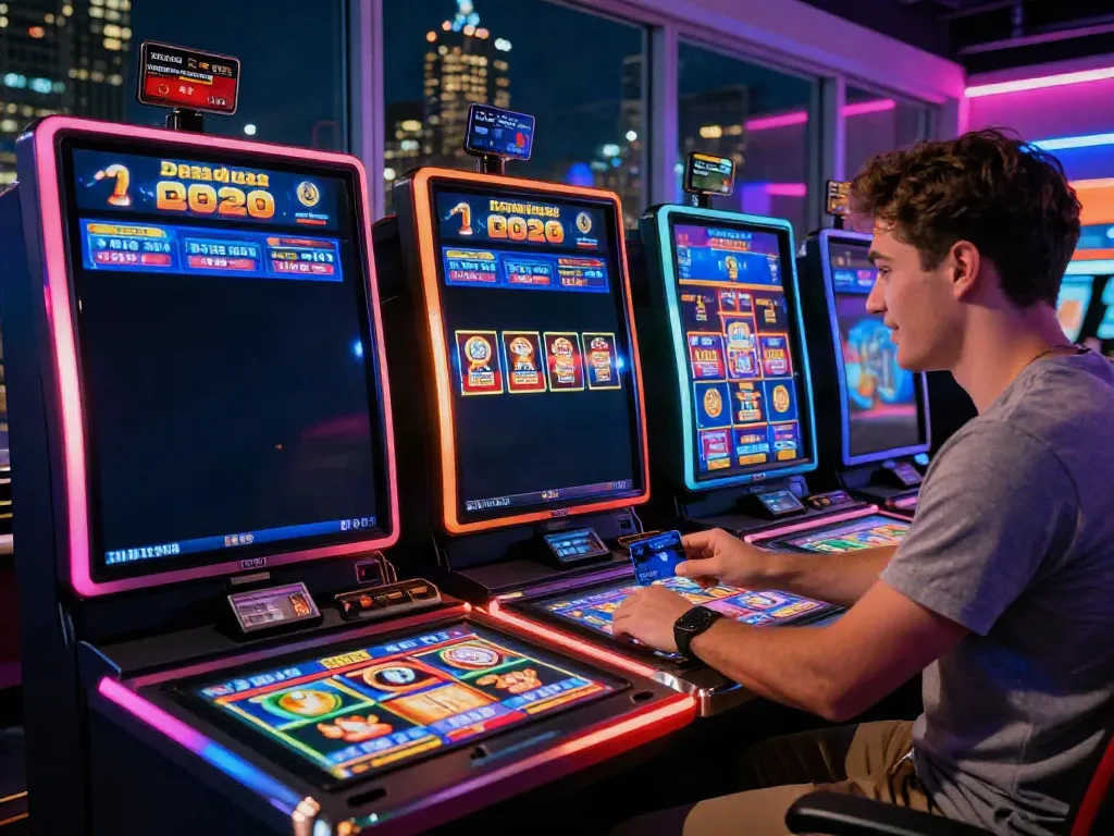 Player enjoying slots that accept credit cards in a lively online casino setting