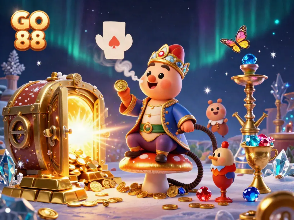 Experience the magic of GO 88 with a vibrant 3D scene featuring iconic casino elements and rich details.