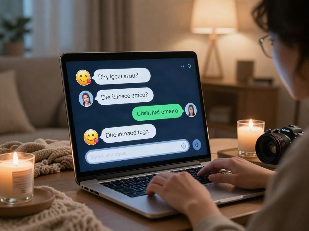 Engage with sex chat AI through a vibrant virtual chat interface, cozy setting, and digital connection elements.