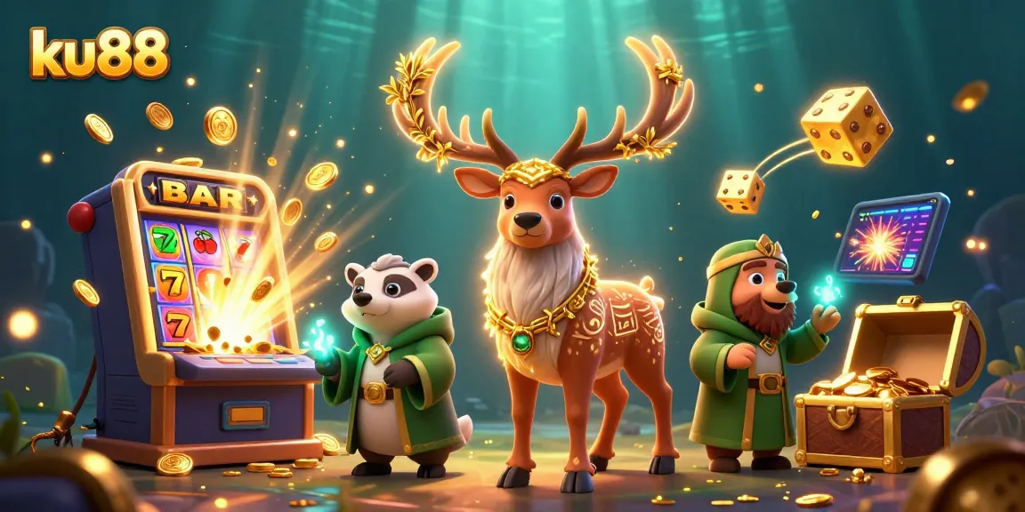 Play dynamic games at ku88 with vibrant 3D illustrations of slot machines and win big!