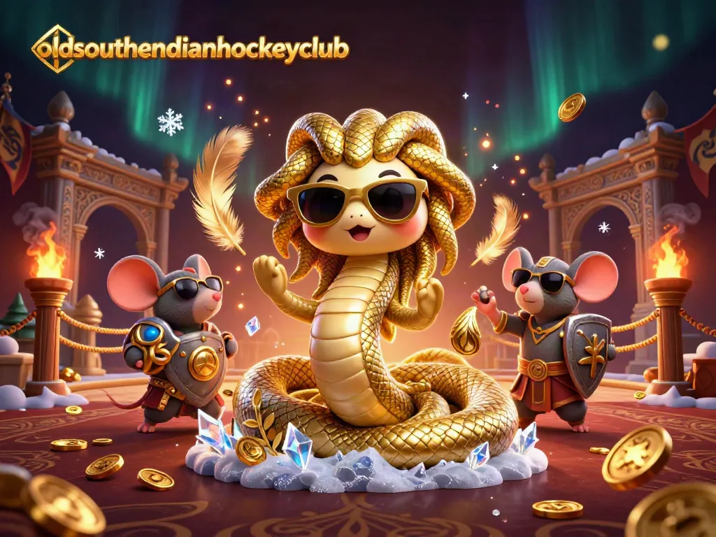 Engage with the vibrant scene of oldsouthendianhockeyclub featuring a friendly Medusa and warrior mouse in a dynamic casino atmosphere.