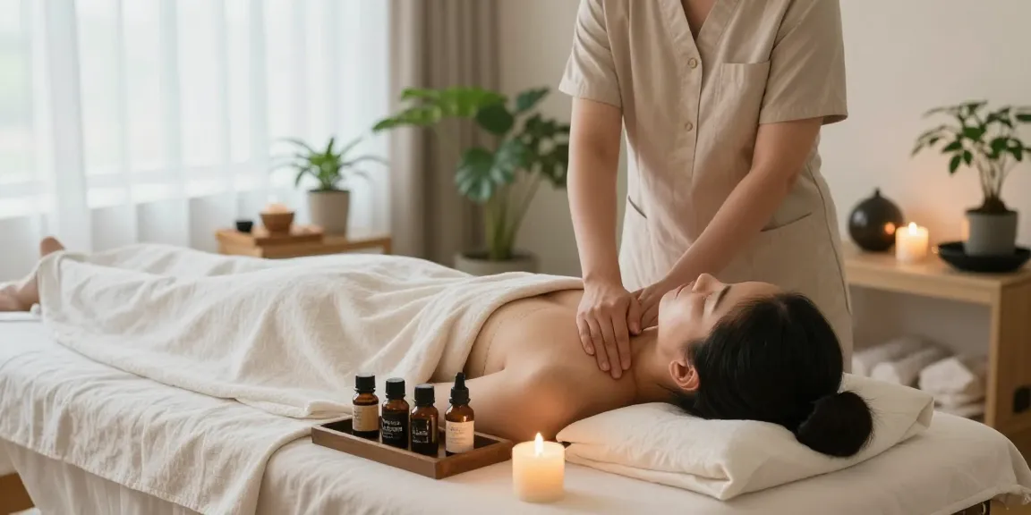 Relaxing 길동출장마사지 treatment in a serene spa environment with essential oils and calming decor.