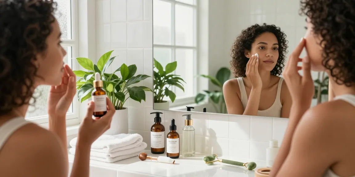 Nourish and Hydrate Serum being applied by diverse women in a sunlit bathroom, showcasing self-care.
