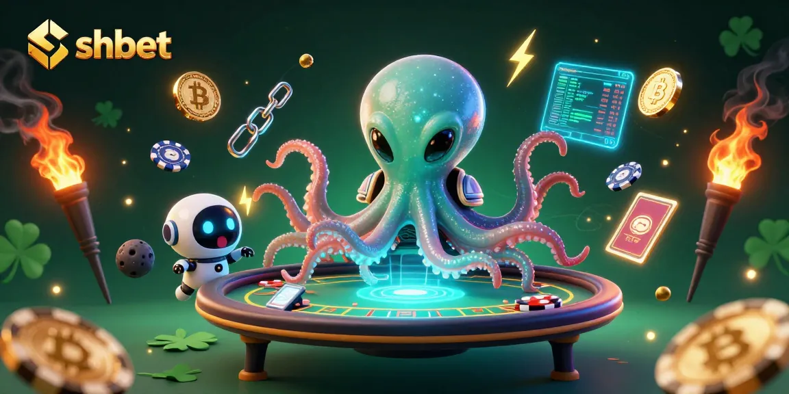 Engage in shbet excitement with a vibrant scene featuring an alien octopus at a poker table.