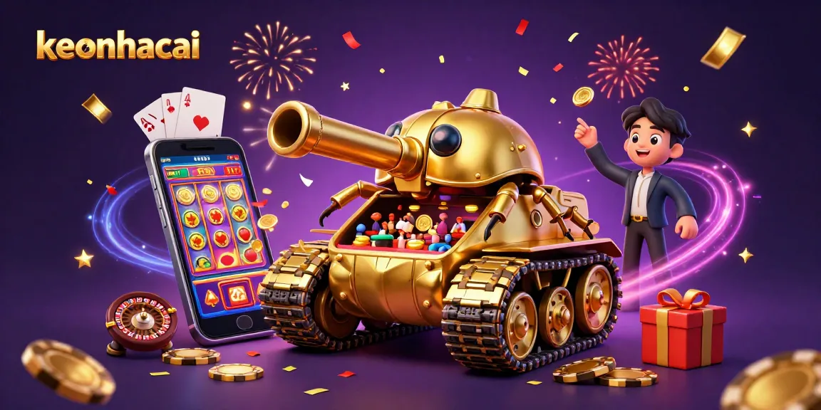 Engage with keonhacai's vibrant casino world featuring a golden beetle tank and dazzling game elements.