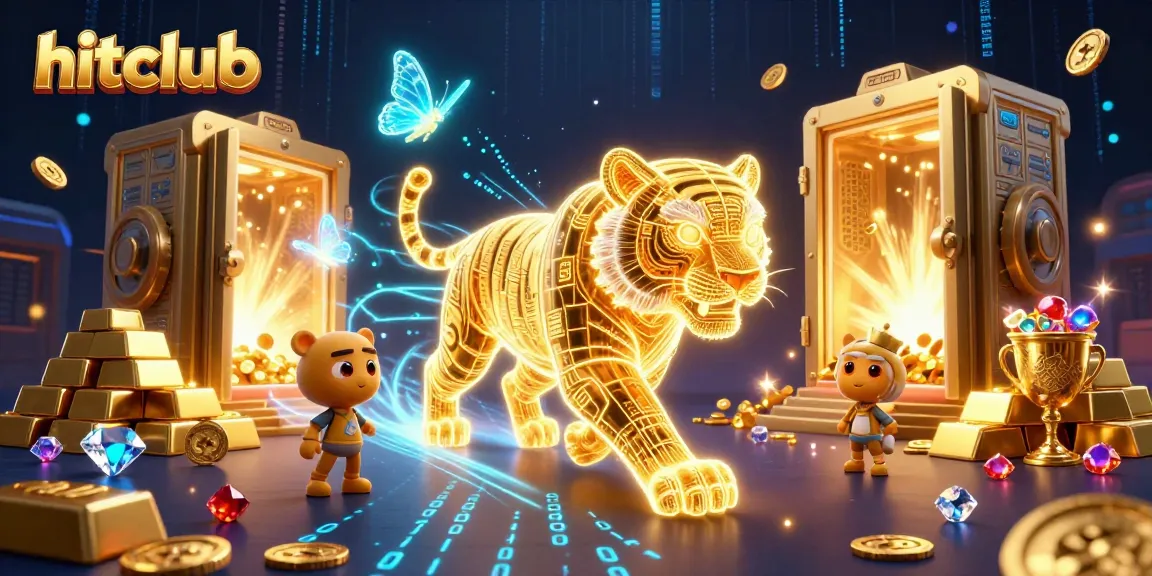 Experience hitclub's vibrant digital casino world with a golden tiger and treasures.