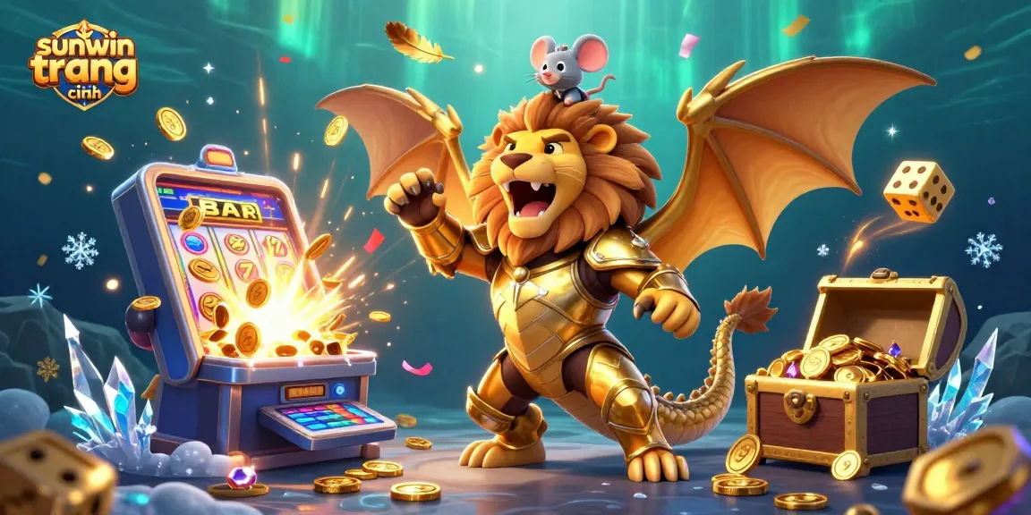 Experience the exciting world of gambling with sunwin trang chính, featuring a fierce chimera and winning symbols.